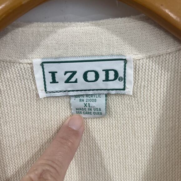 VTG 90s IZOD Knit Cardigan Sweater Men XL Cream Acrylic Crest Logo Made in USA - Picture 4 of 8